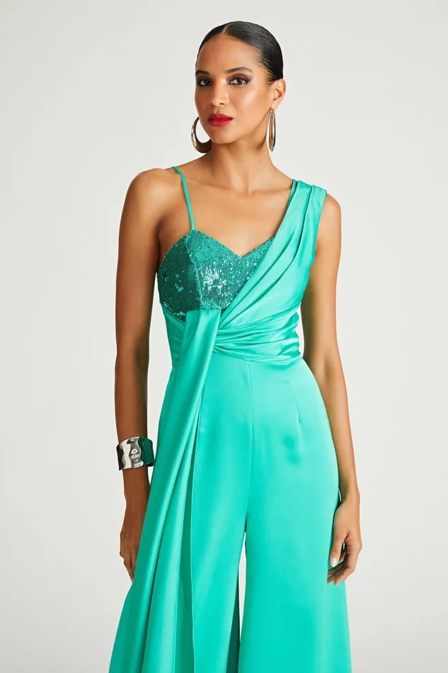 Jumpsuits Women Halston Khi Jumpsuit In Satin and Sequin Vivid Green