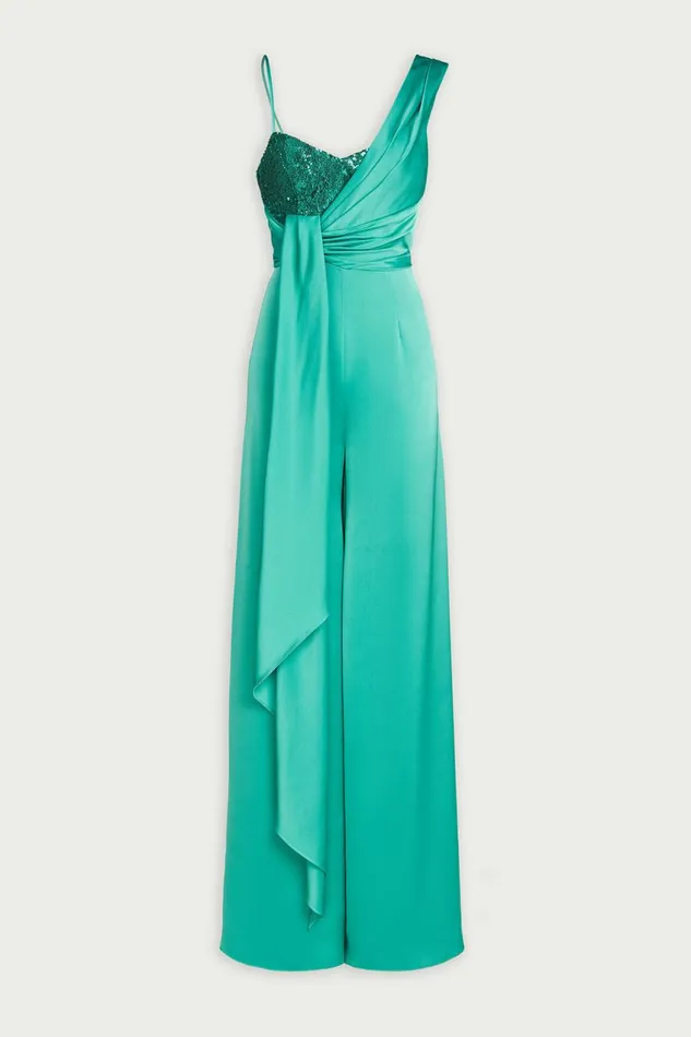 Jumpsuits Women Halston Khi Jumpsuit In Satin and Sequin Vivid Green