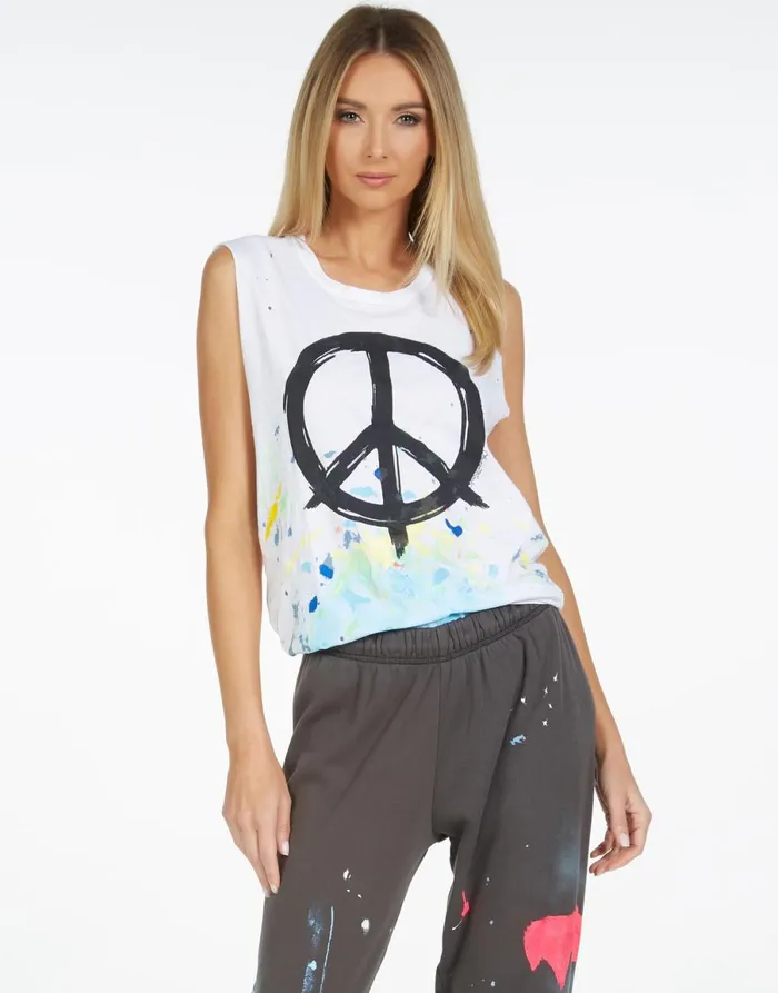 Kel Brush Peace Whitepaint Splatter Women039s Lauren Moshi Tanks