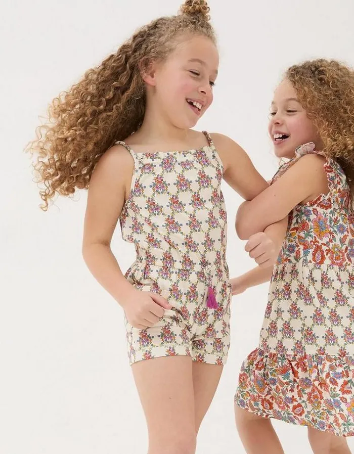 Kids FatFace Jumpsuits and Playsuits Kari Floral Print Playsuit Natural White