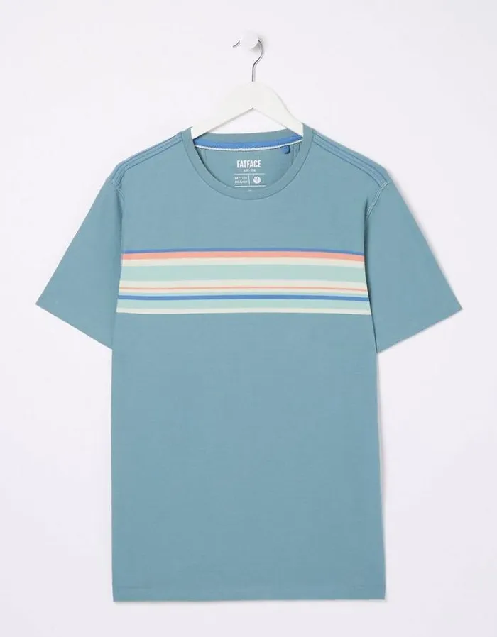 Kids FatFace Mini Me Outfits Chest Stripe TShirt Dusky Blue