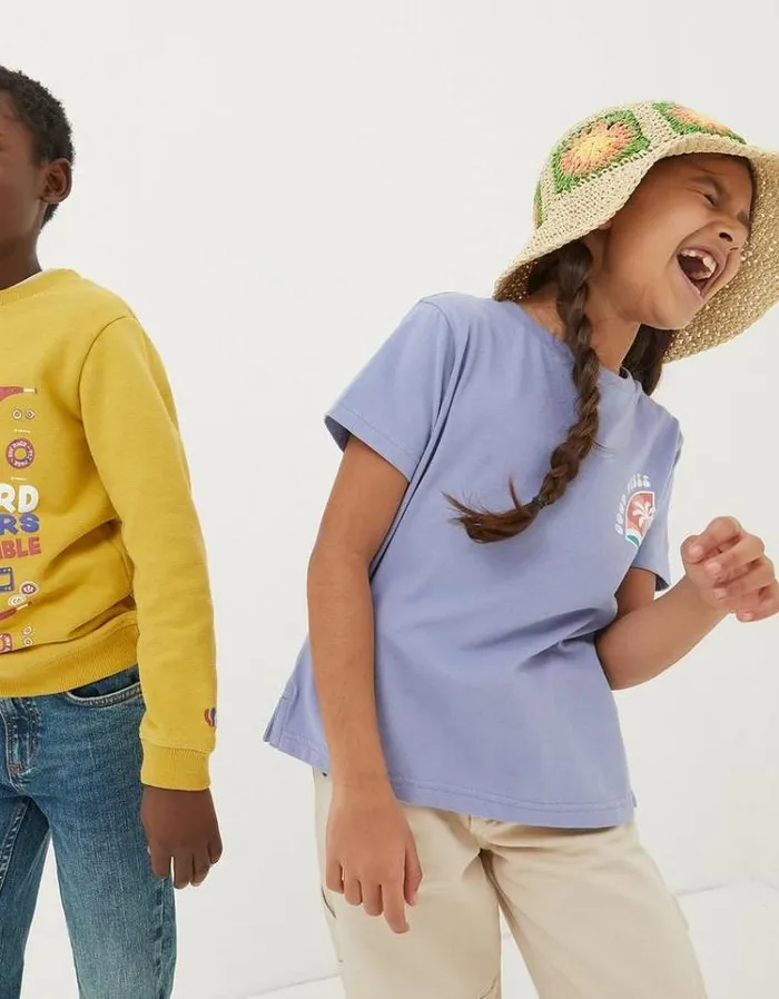 Kids FatFace Tops and TShirts Good Vibes Jersey T Shirt Washed Blue