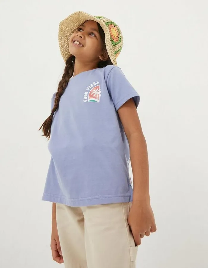 Kids FatFace Tops and TShirts Good Vibes Jersey T Shirt Washed Blue