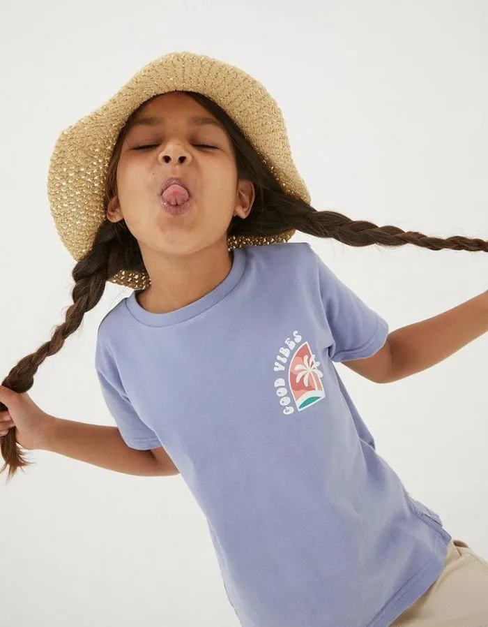 Kids FatFace Tops and TShirts Good Vibes Jersey T Shirt Washed Blue