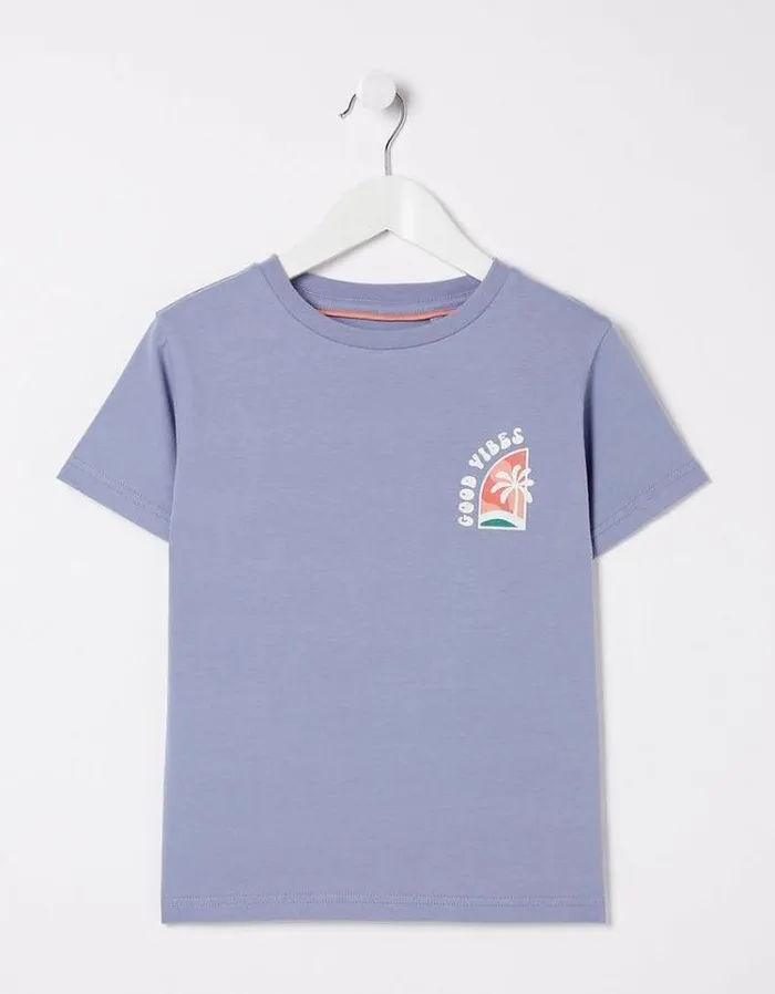 Kids FatFace Tops and TShirts Good Vibes Jersey T Shirt Washed Blue