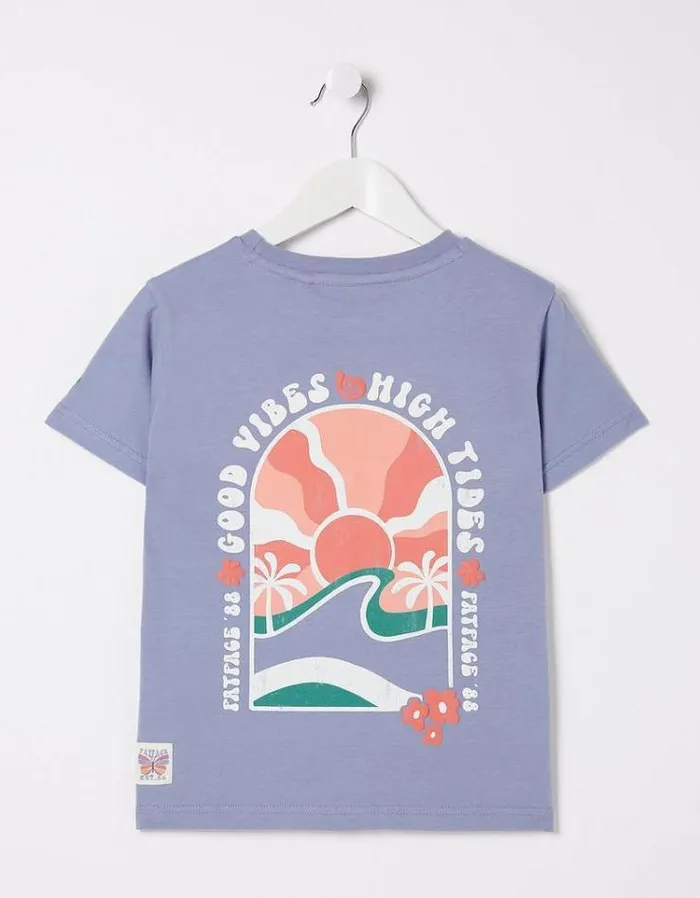 Kids FatFace Tops and TShirts Good Vibes Jersey T Shirt Washed Blue