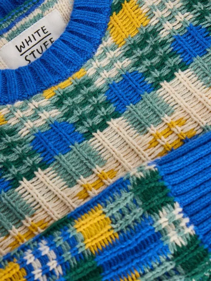 Kids Kids Checkerboard Jumper Blue Multi White Stuff Knitwear