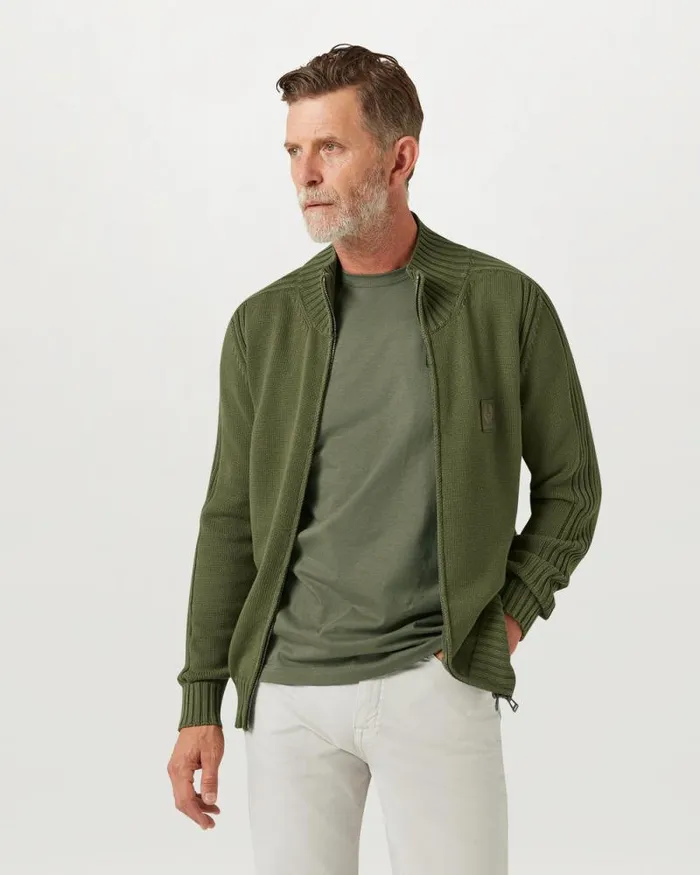 Knitwear Men Belstaff Watch Full Zip Cardigan Dark Surplus Green Knitwear Men Belstaff Watch Full Zip Cardigan Dark Surplus Green
