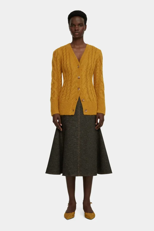 Knitwear Ross Cable Knit Cardigan in Mustard Mohair Emilia Wickstead Women