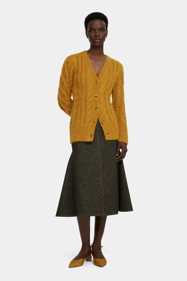 Knitwear Ross Cable Knit Cardigan in Mustard Mohair Emilia Wickstead Women