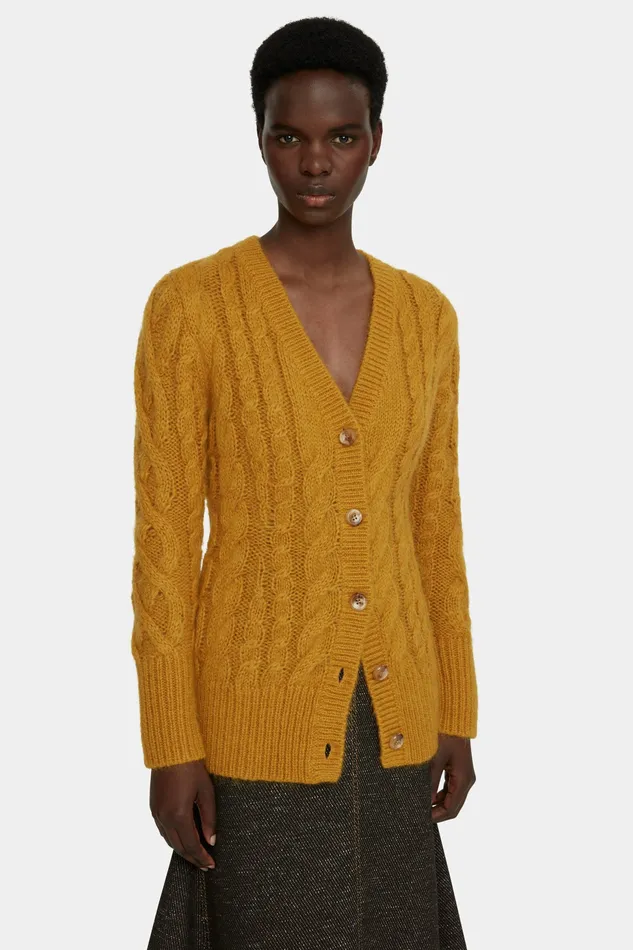 Knitwear Ross Cable Knit Cardigan in Mustard Mohair Emilia Wickstead Women
