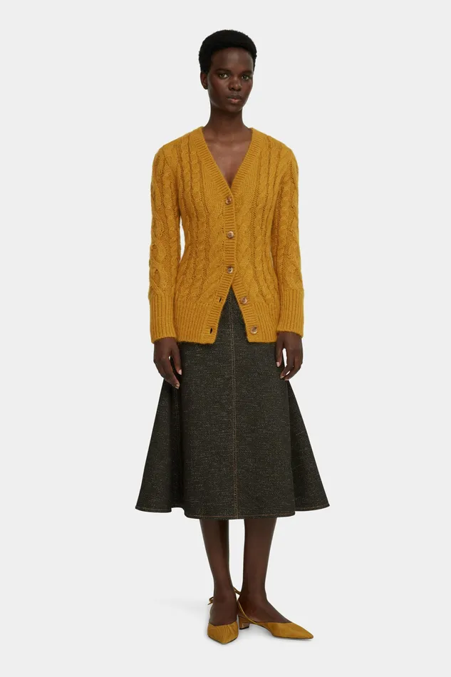 Knitwear Ross Cable Knit Cardigan in Mustard Mohair Emilia Wickstead Women
