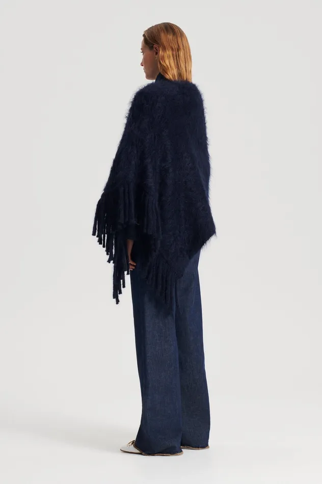 Knitwear Scanlan Theodore Women BRUSHED FRINGED CAPE NAVY Knitwear Scanlan Theodore Women BRUSHED FRINGED CAPE NAVY