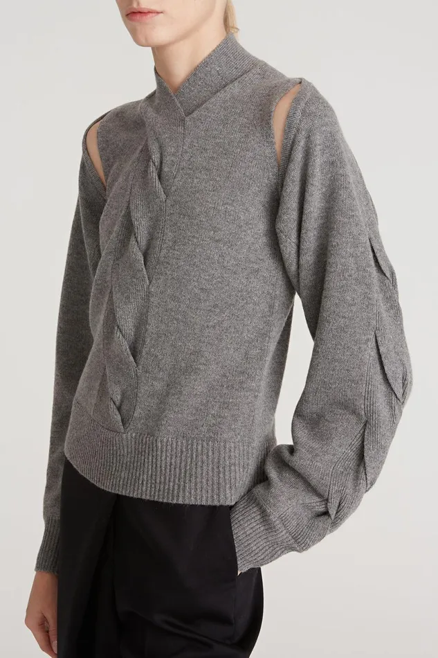 Knitwear Women Halston Auden Wool Cash Cable Shrug Medium Heather Grey