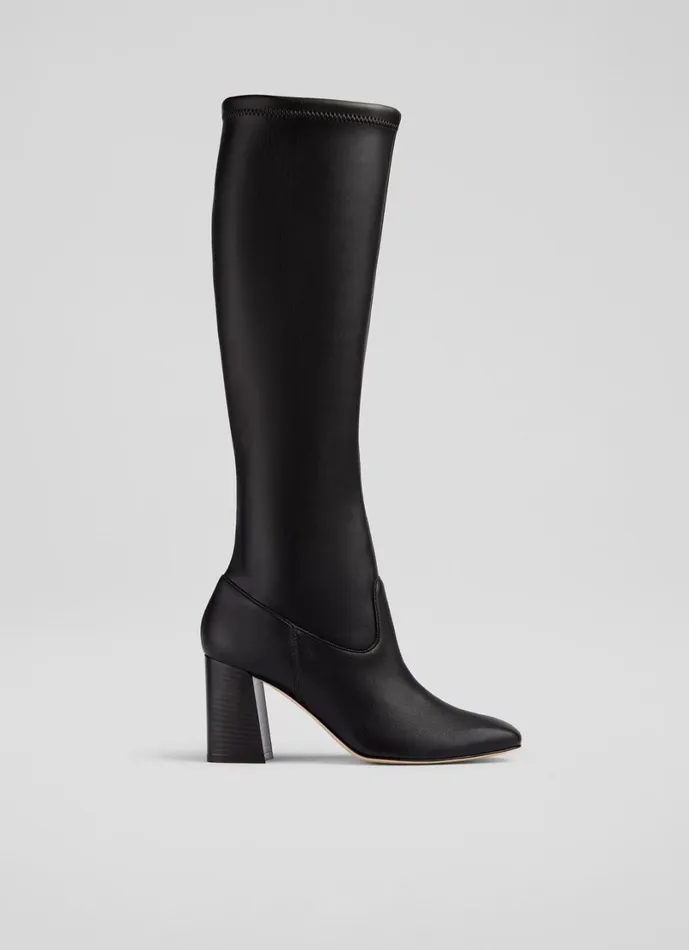 LKBennett Boots Women Carter Black High Block Stretch Knee Boot