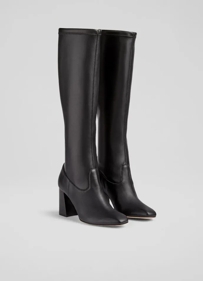 LKBennett Boots Women Carter Black High Block Stretch Knee Boot LKBennett Boots Women Carter Black High Block Stretch Knee Boot