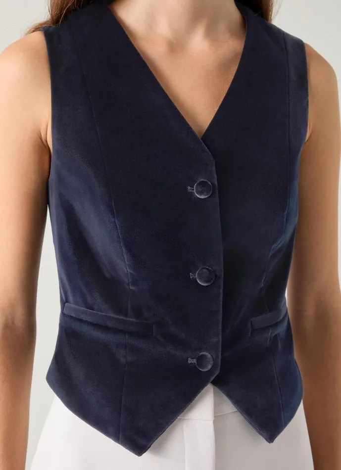 LKBennett Coats and Jackets Women Ami Navy Velvet Waistcoat