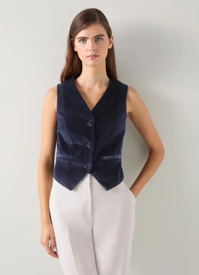 LKBennett Coats and Jackets Women Ami Navy Velvet Waistcoat