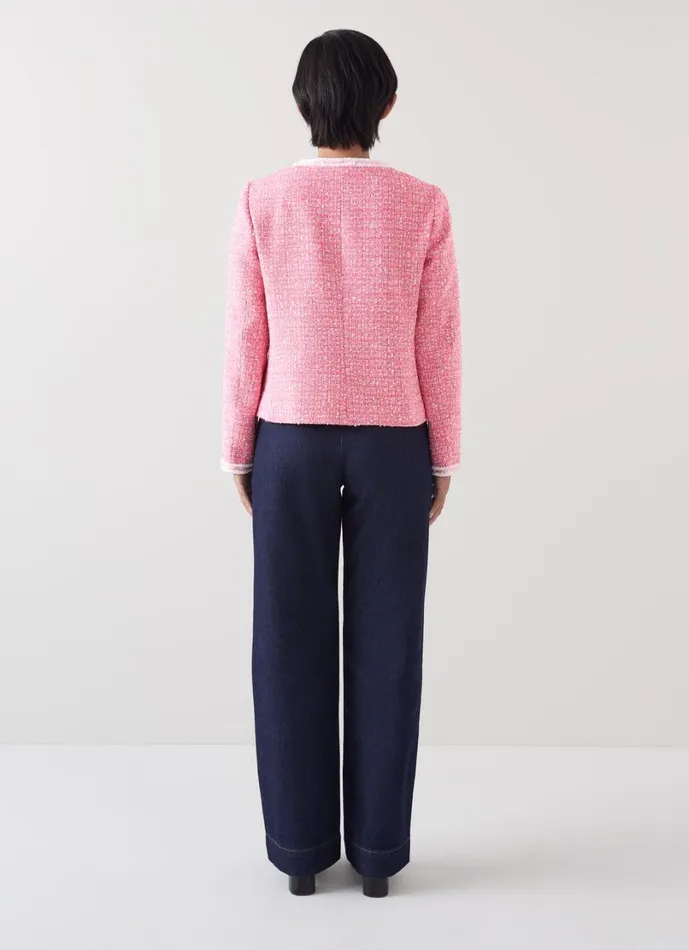 LKBennett Coats and Jackets Women Charlie Petite Pink and Ivory Recycled Cotton Tweed Jacket