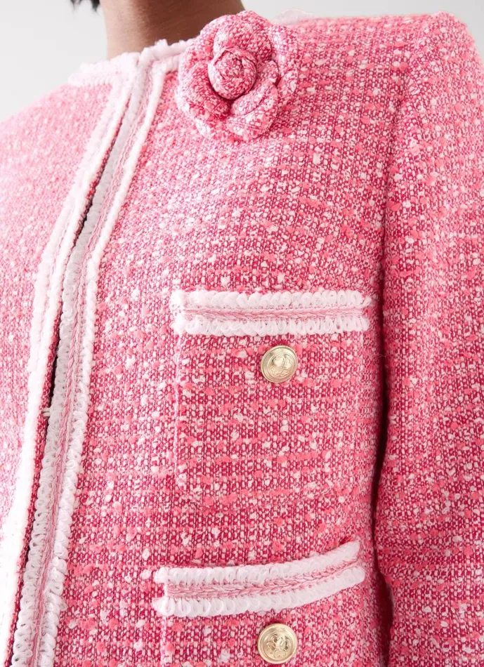 LKBennett Coats and Jackets Women Charlie Petite Pink and Ivory Recycled Cotton Tweed Jacket