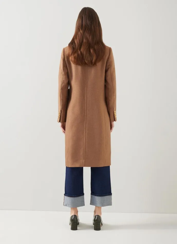 LKBennett Coats and Jackets Women Spencer Camel Italian Recycled WoolBlend Snaffle Detail Coat