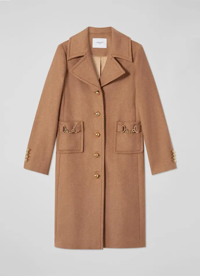 LKBennett Coats and Jackets Women Spencer Camel Italian Recycled WoolBlend Snaffle Detail Coat