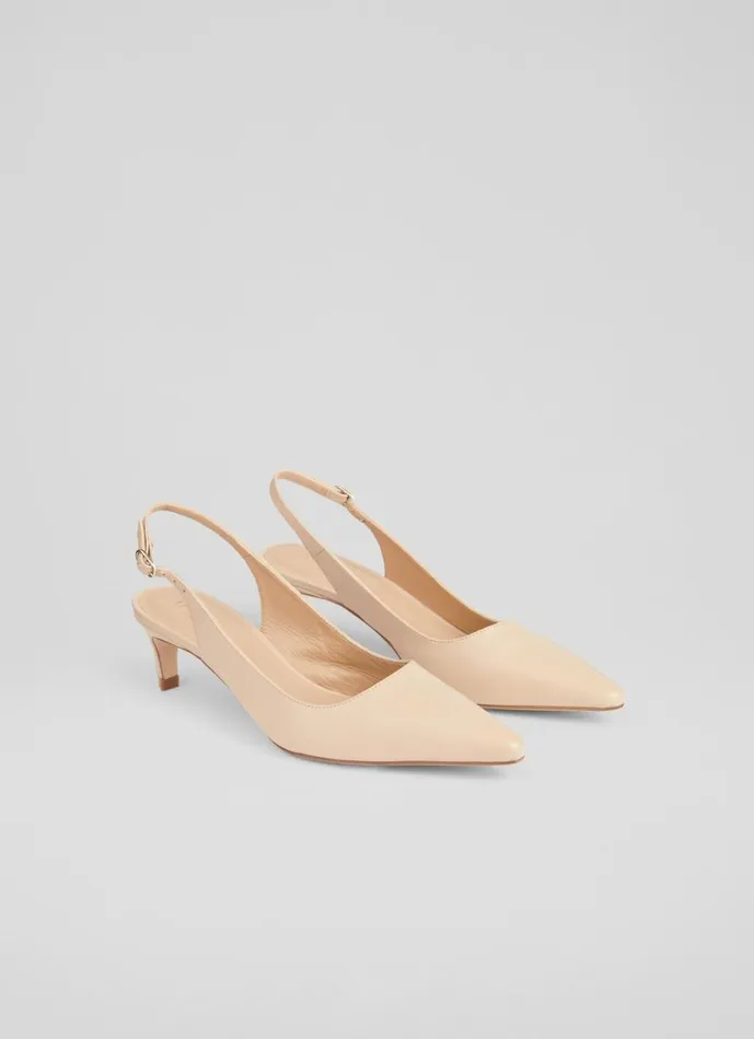 LKBennett Court Shoes Women Alyssa Cream Leather Kitten Heel Slingbacks
