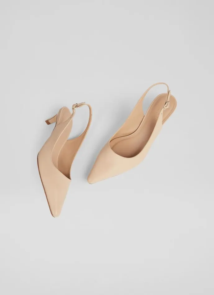 LKBennett Court Shoes Women Alyssa Cream Leather Kitten Heel Slingbacks