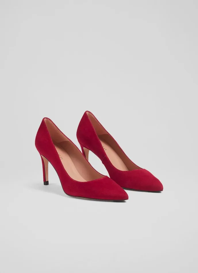 LKBennett Court Shoes Women Floret Red Dahlia Suede Pointed Toe Courts LKBennett Court Shoes Women Floret Red Dahlia Suede Pointed Toe Courts