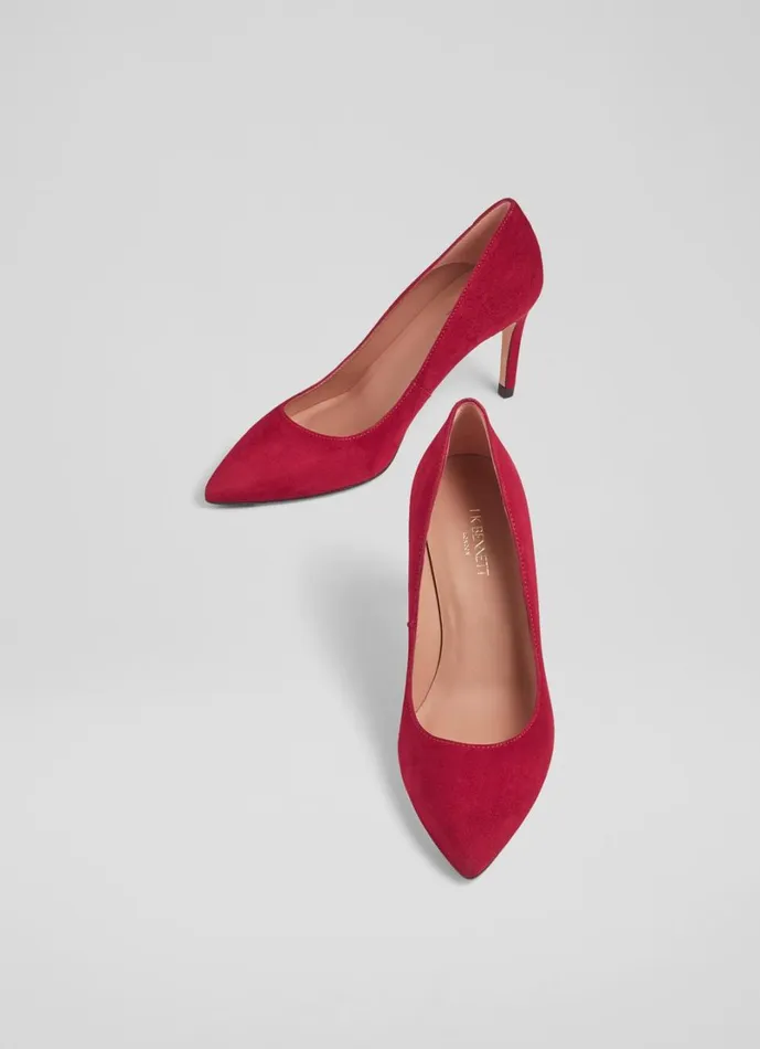LKBennett Court Shoes Women Floret Red Dahlia Suede Pointed Toe Courts LKBennett Court Shoes Women Floret Red Dahlia Suede Pointed Toe Courts