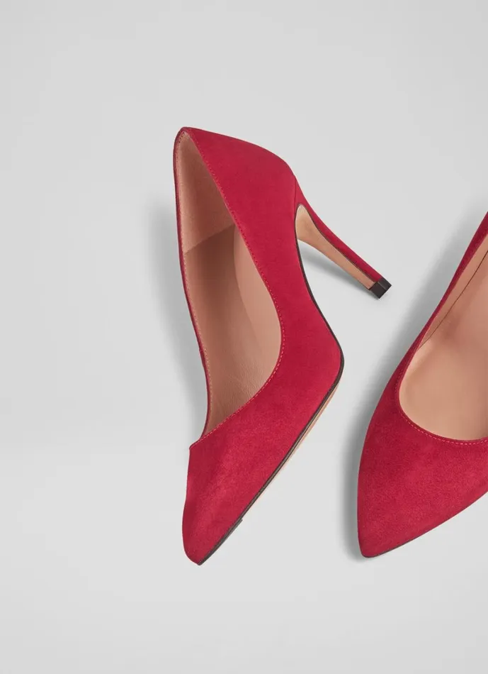 LKBennett Court Shoes Women Floret Red Dahlia Suede Pointed Toe Courts LKBennett Court Shoes Women Floret Red Dahlia Suede Pointed Toe Courts
