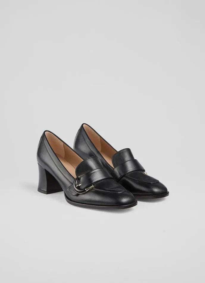 LKBennett Court Shoes Women Mara Black Resin Buckle Block Heel