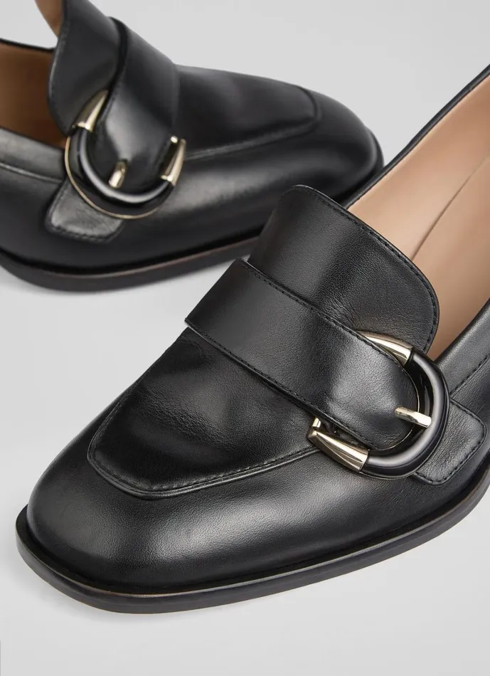 LKBennett Court Shoes Women Mara Black Resin Buckle Block Heel