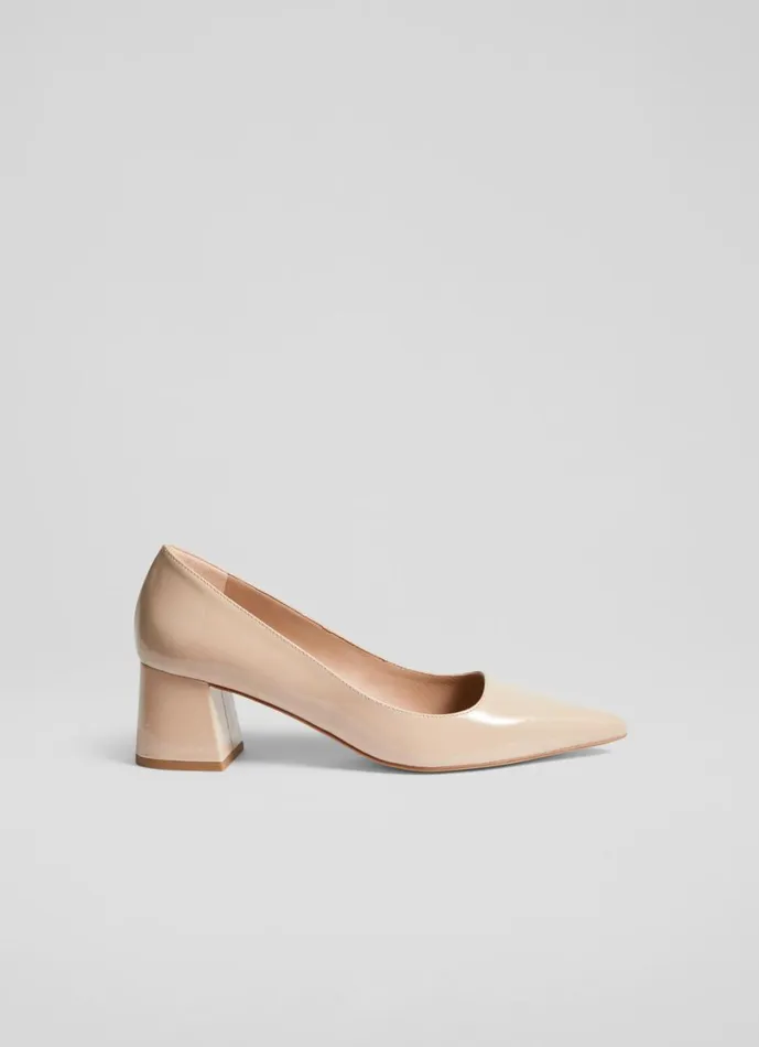 LKBennett Court Shoes Women Sloane Beige Patent Leather Block Heel Courts