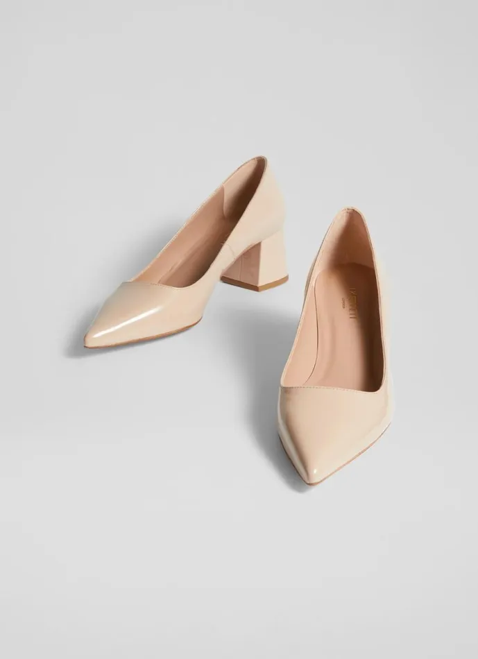 LKBennett Court Shoes Women Sloane Beige Patent Leather Block Heel Courts