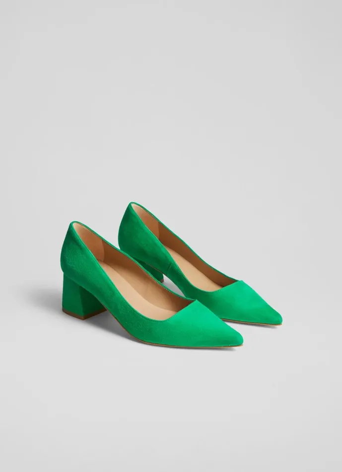 LKBennett Court Shoes Women Sloane Green Suede Block Heel Courts LKBennett Court Shoes Women Sloane Green Suede Block Heel Courts