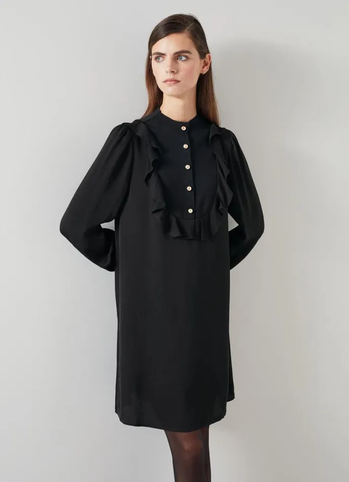 LKBennett Dresses Women Daisy Black Crepe Dress With Knit Trim