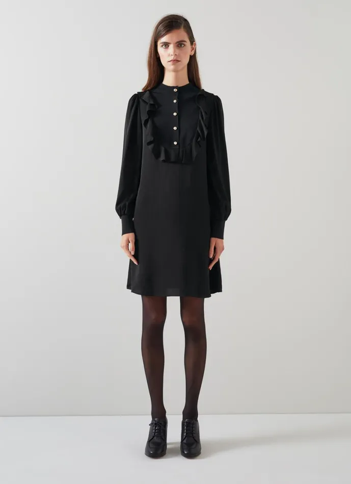 LKBennett Dresses Women Daisy Black Crepe Dress With Knit Trim LKBennett Dresses Women Daisy Black Crepe Dress With Knit Trim