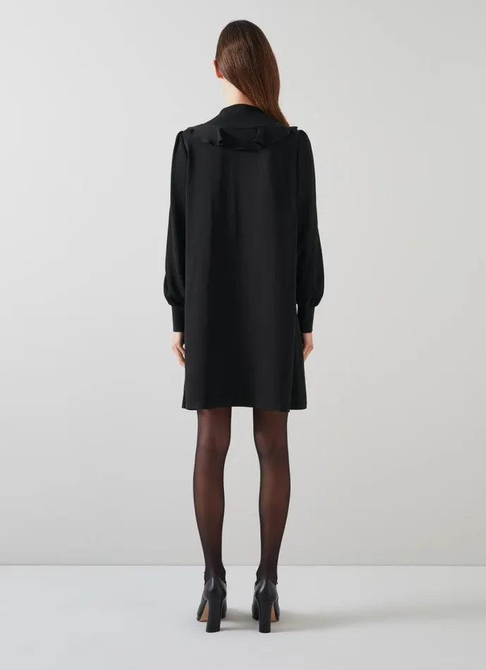 LKBennett Dresses Women Daisy Black Crepe Dress With Knit Trim LKBennett Dresses Women Daisy Black Crepe Dress With Knit Trim