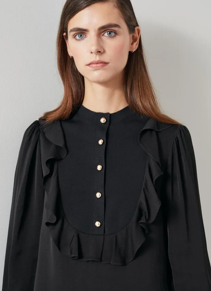 LKBennett Dresses Women Daisy Black Crepe Dress With Knit Trim LKBennett Dresses Women Daisy Black Crepe Dress With Knit Trim