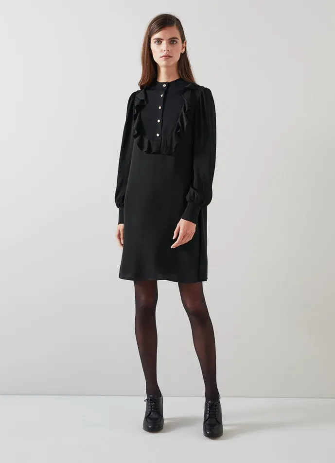 LKBennett Dresses Women Daisy Black Crepe Dress With Knit Trim LKBennett Dresses Women Daisy Black Crepe Dress With Knit Trim
