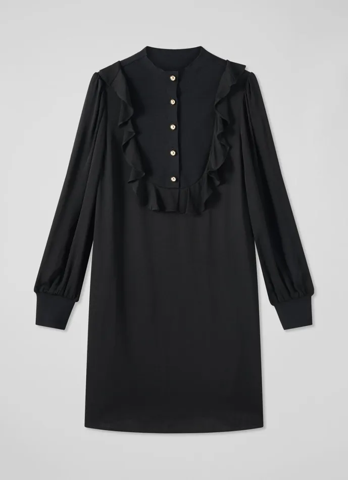 LKBennett Dresses Women Daisy Black Crepe Dress With Knit Trim LKBennett Dresses Women Daisy Black Crepe Dress With Knit Trim