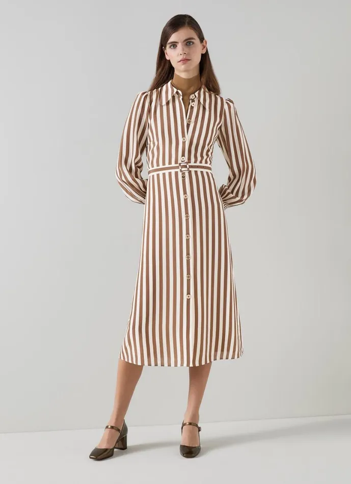 LKBennett Dresses Women Emelia Chocolate and Birch Candy Stripe Shirt Dress