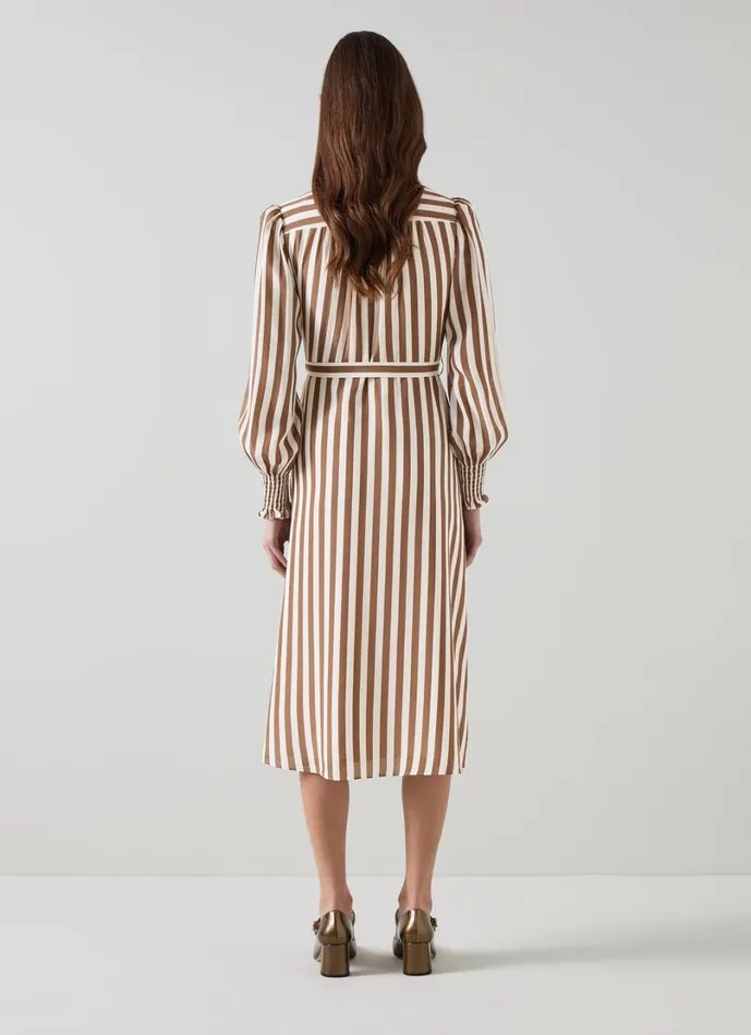 LKBennett Dresses Women Emelia Chocolate and Birch Candy Stripe Shirt Dress