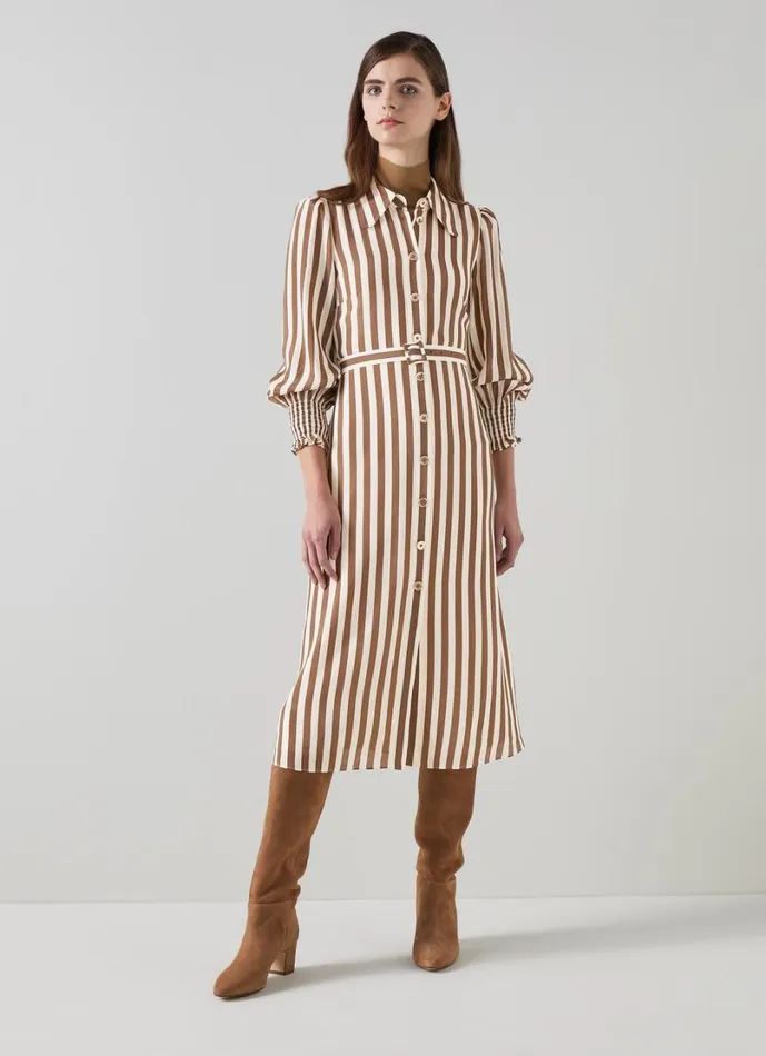 LKBennett Dresses Women Emelia Chocolate and Birch Candy Stripe Shirt Dress