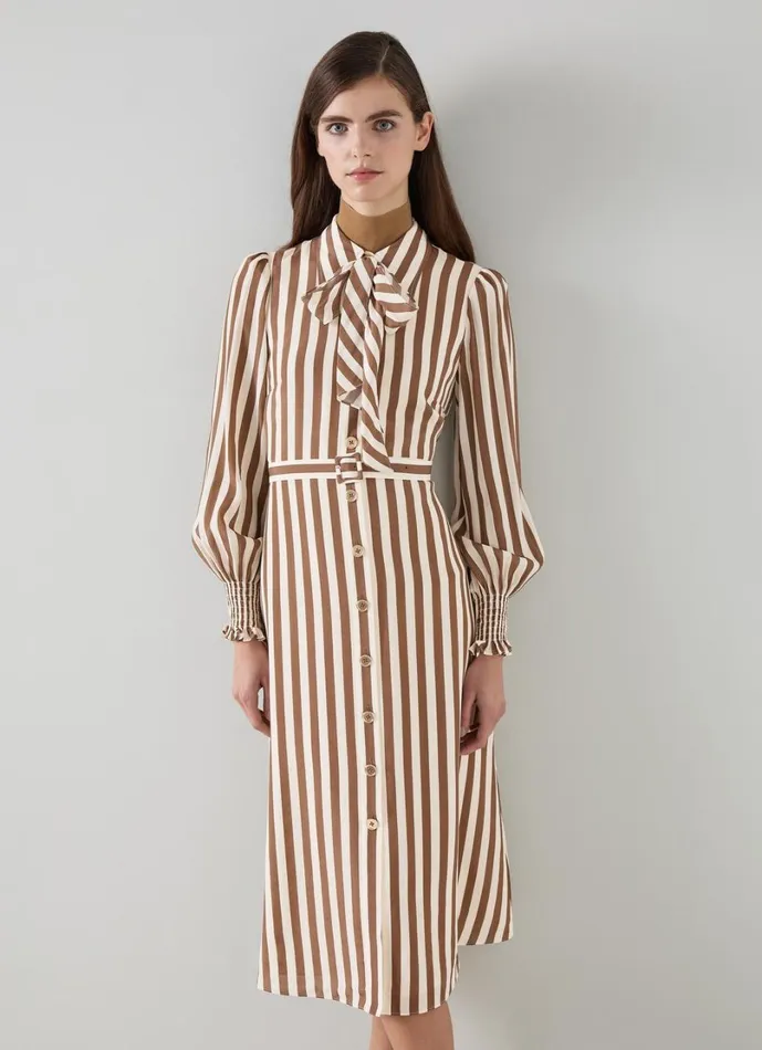 LKBennett Dresses Women Emelia Chocolate and Birch Candy Stripe Shirt Dress