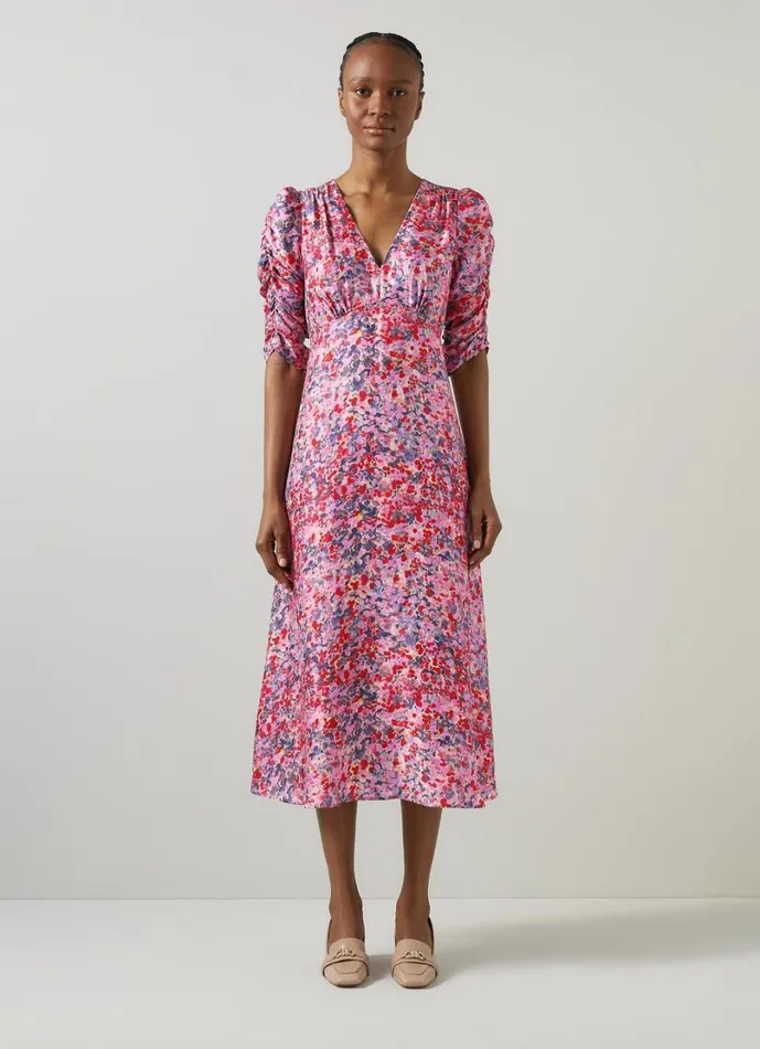 LKBennett Dresses Women Erin Pink Multi Watercolour Floral Jacquard Dress