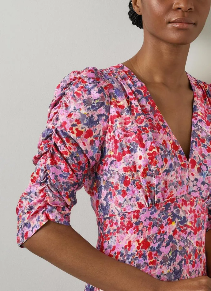 LKBennett Dresses Women Erin Pink Multi Watercolour Floral Jacquard Dress