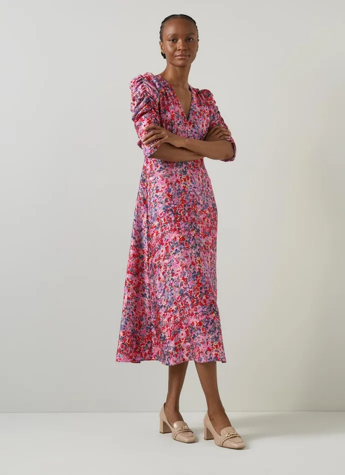 LKBennett Dresses Women Erin Pink Multi Watercolour Floral Jacquard Dress