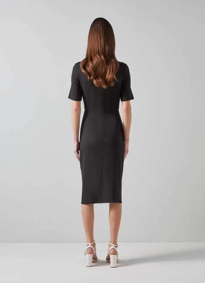 LKBennett Dresses Women Lila Black Tuck LENZING ECOVERO Viscose Front Short Sleeve Dress LKBennett Dresses Women Lila Black Tuck LENZING ECOVERO Viscose Front Short Sleeve Dress